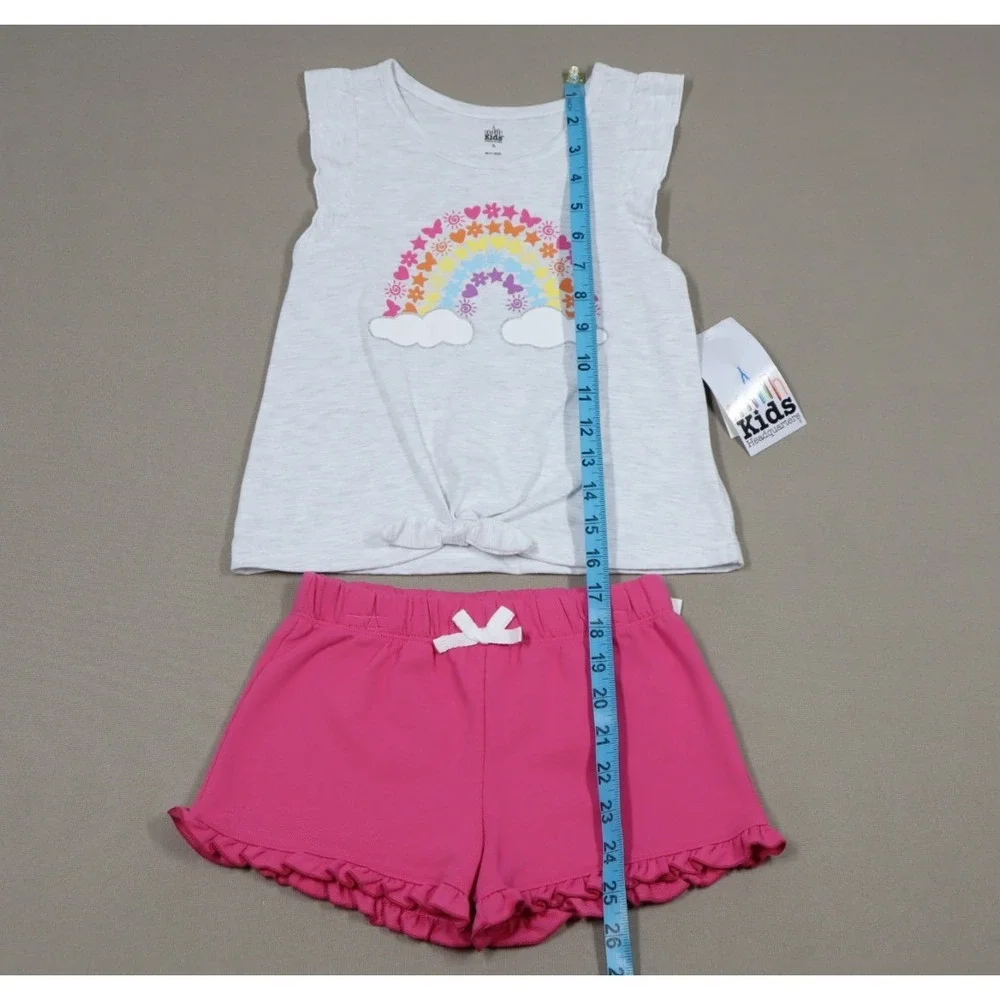 Kids Headquarters Girls Flutter Sleeve Rainbow T-shirt‎ and French Terry Shorts